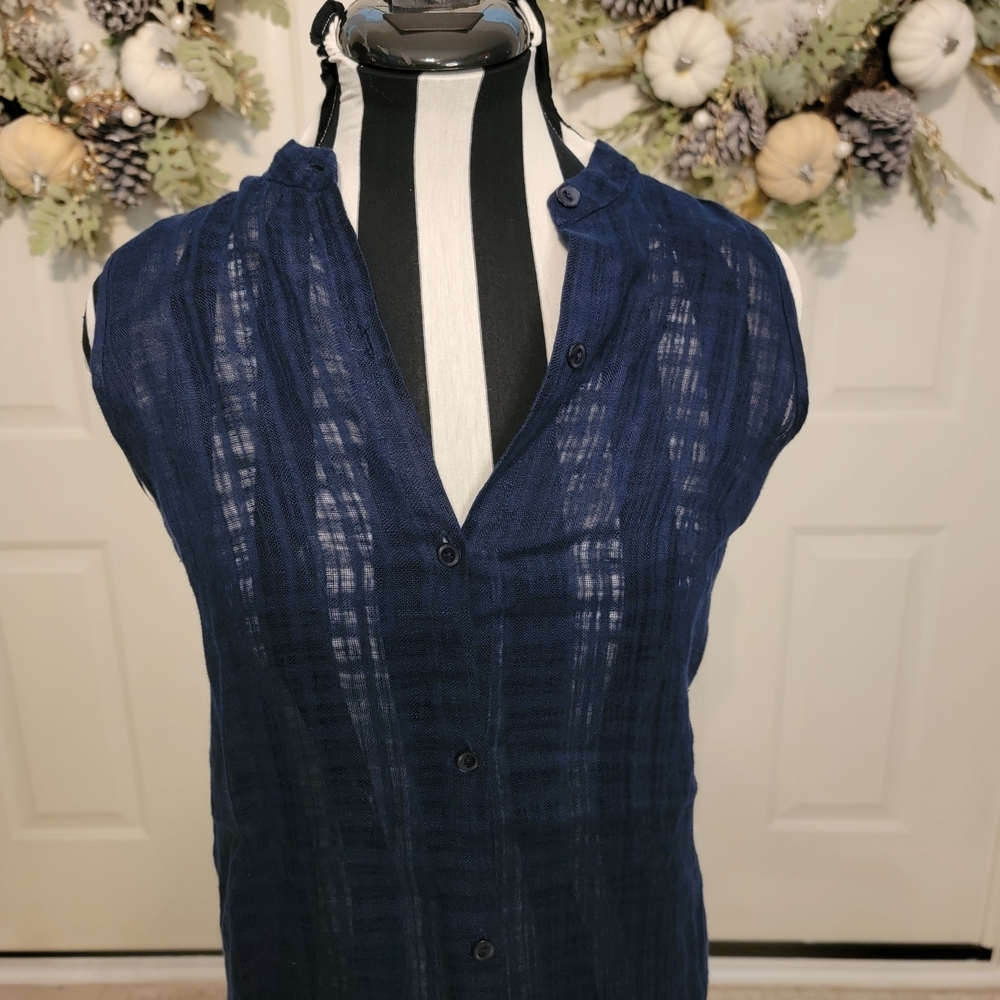 Eileen Fisher XS Linen Sleeveless Tunic Navy Lightweight Layering Dress - Picture 3 of 11